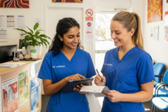 an image of two nurses talking to each other