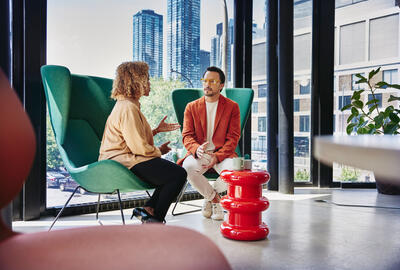 two people talking