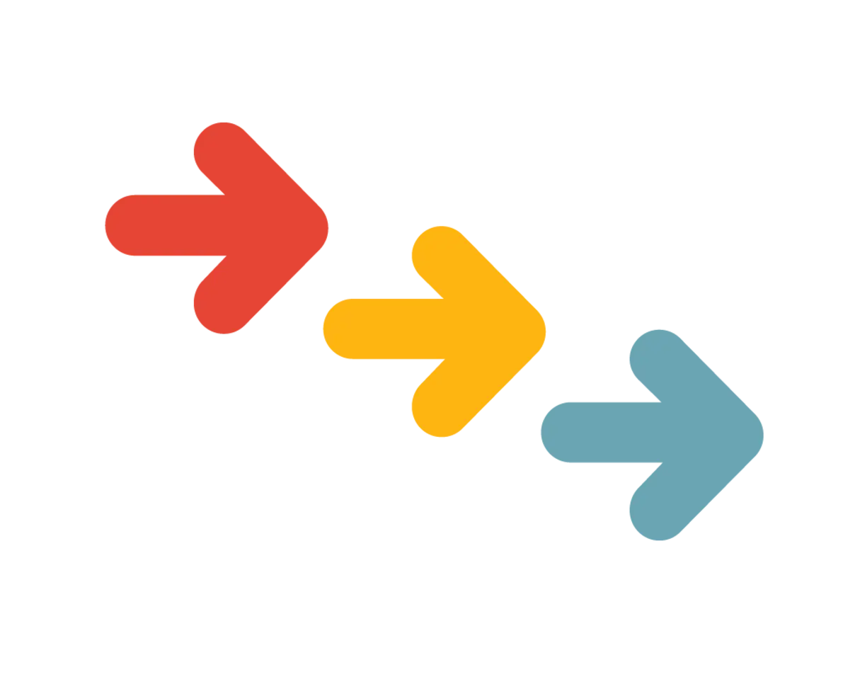 An illustration of three arrows coloured red, yellow, and turquoise pointing to the right 