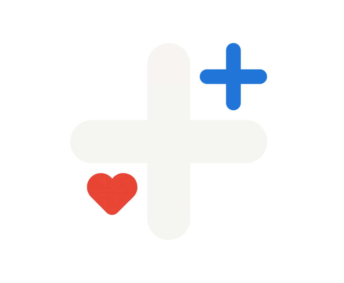 An illustration of a sign with plus and heart in various combinations