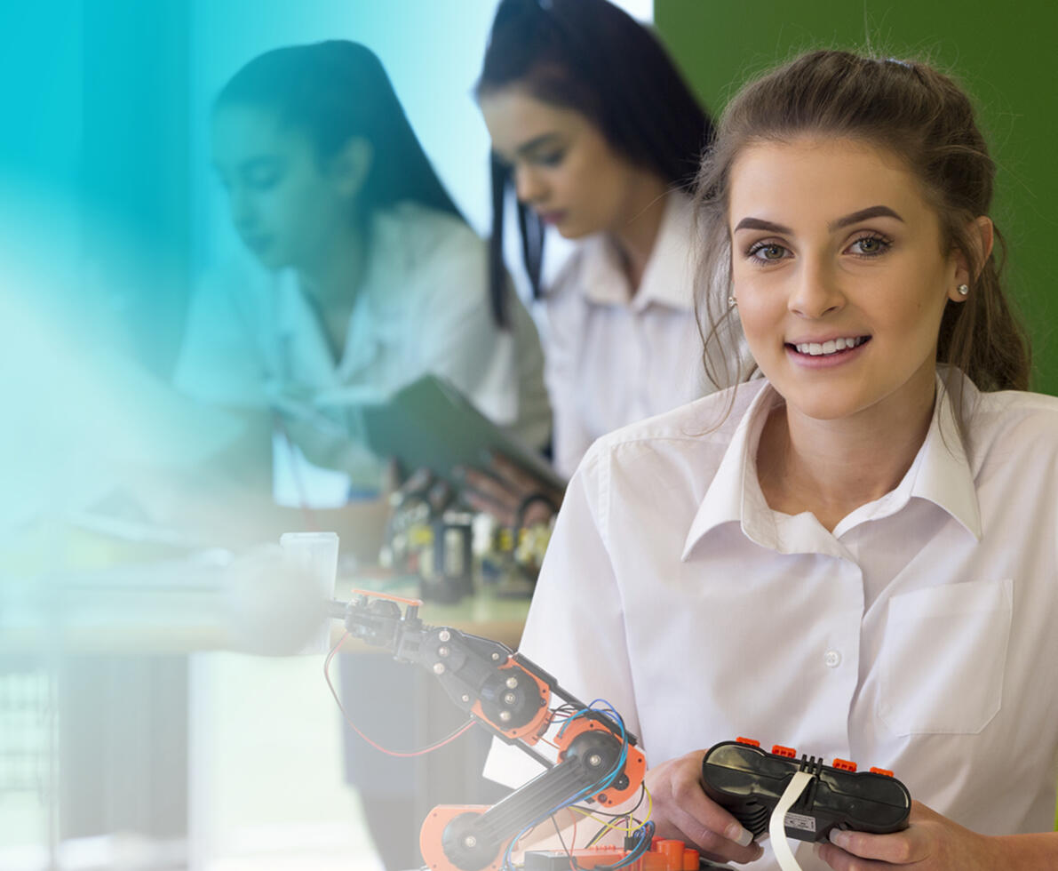 A photo of a student in a STEM class