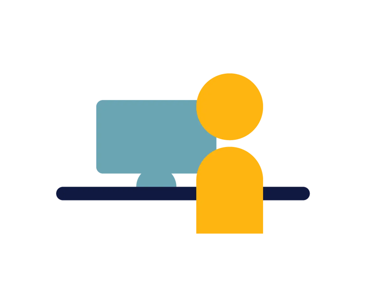 An illustration showing a person facing their computer