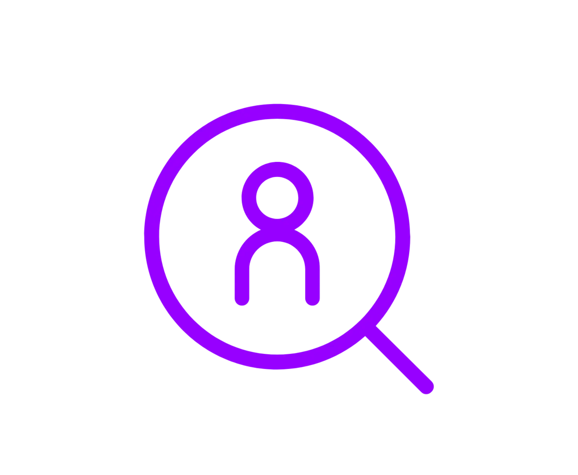 an icon of a magnifying glass with a person inside