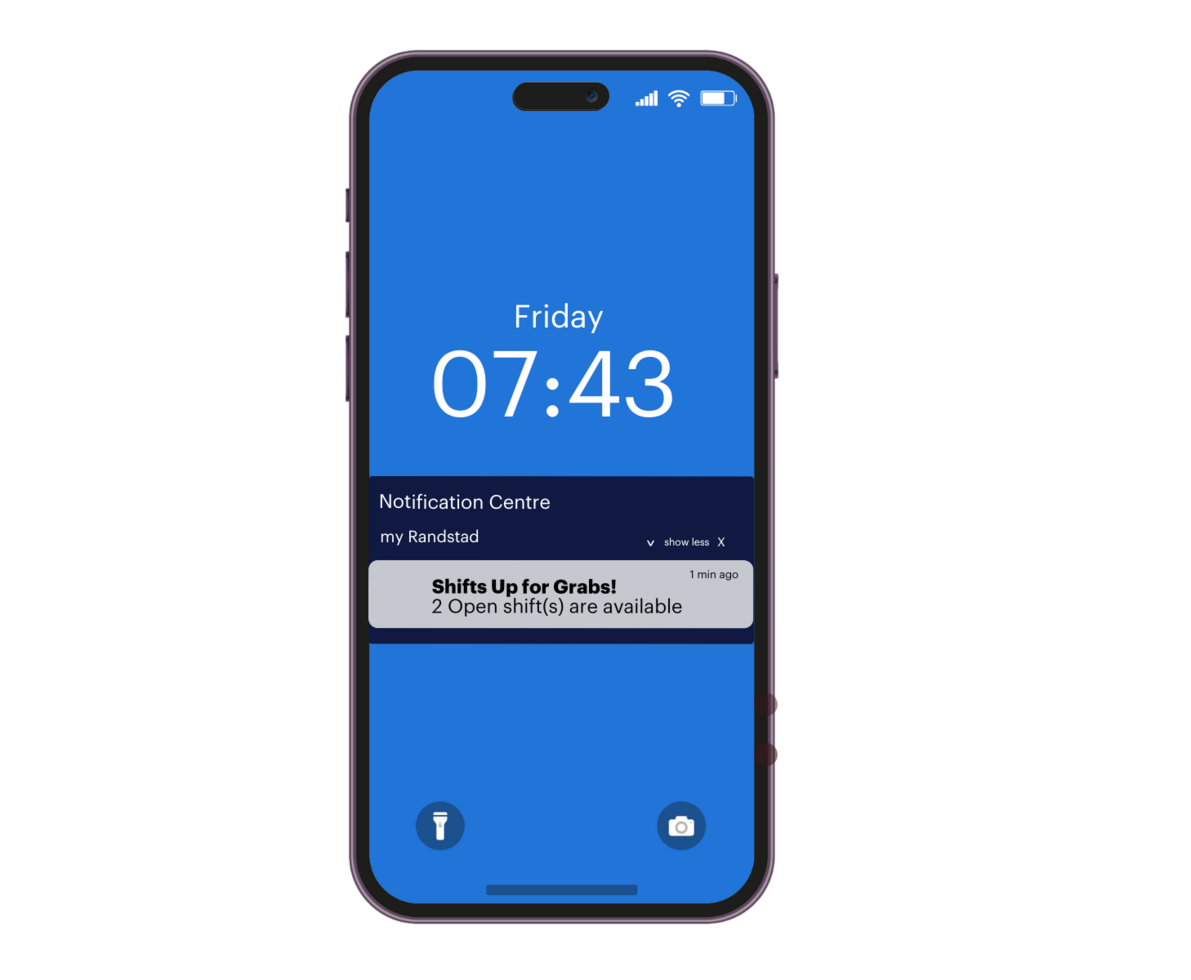 illustration of a my randstad mobile app notification showing shifts are available