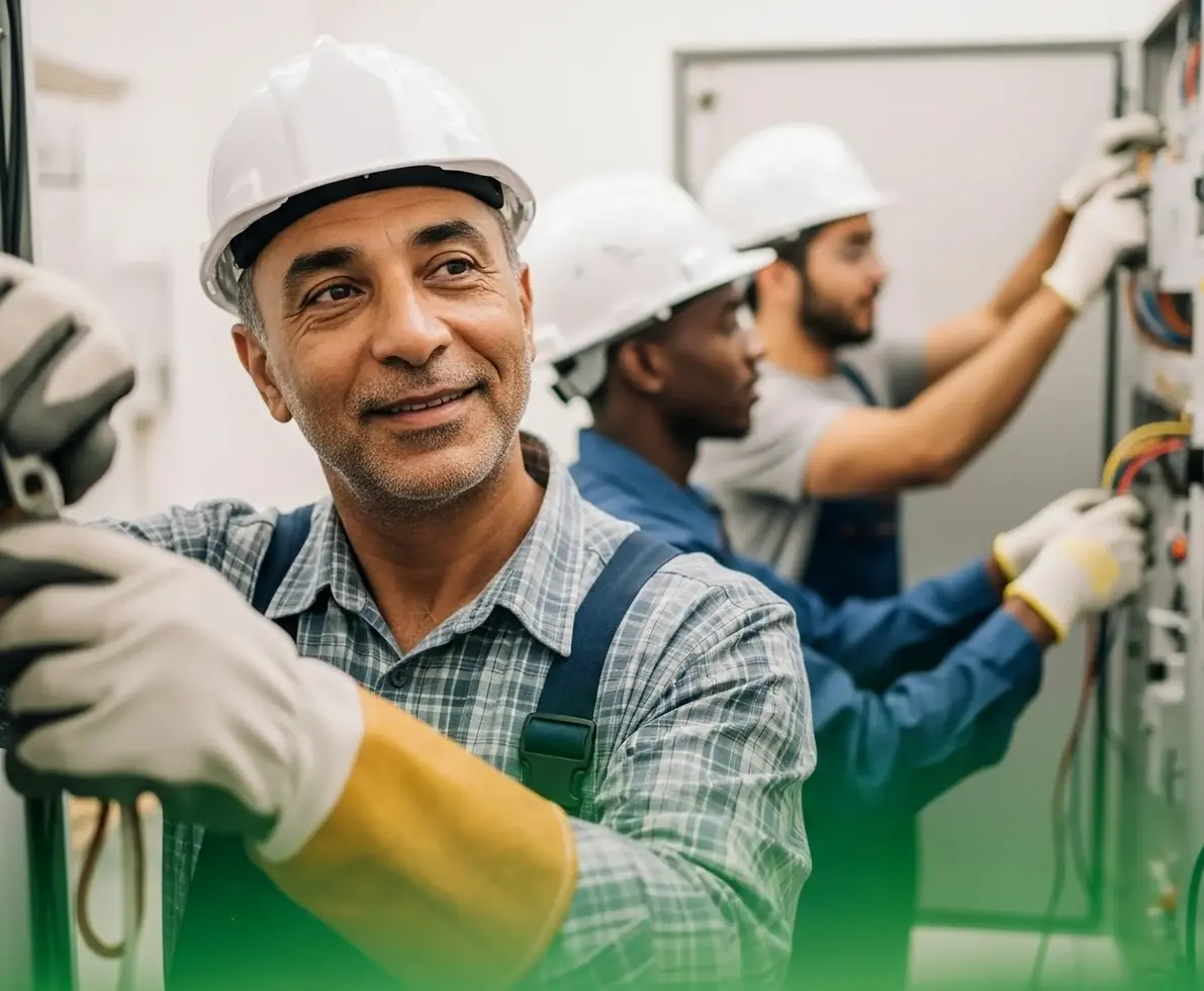 an image of men wearing hard hats working