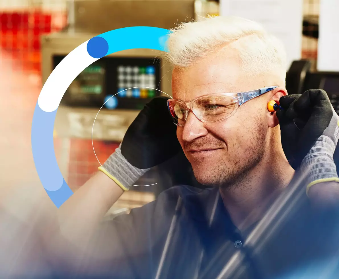 an illustration of a man wearing safety glases smiling