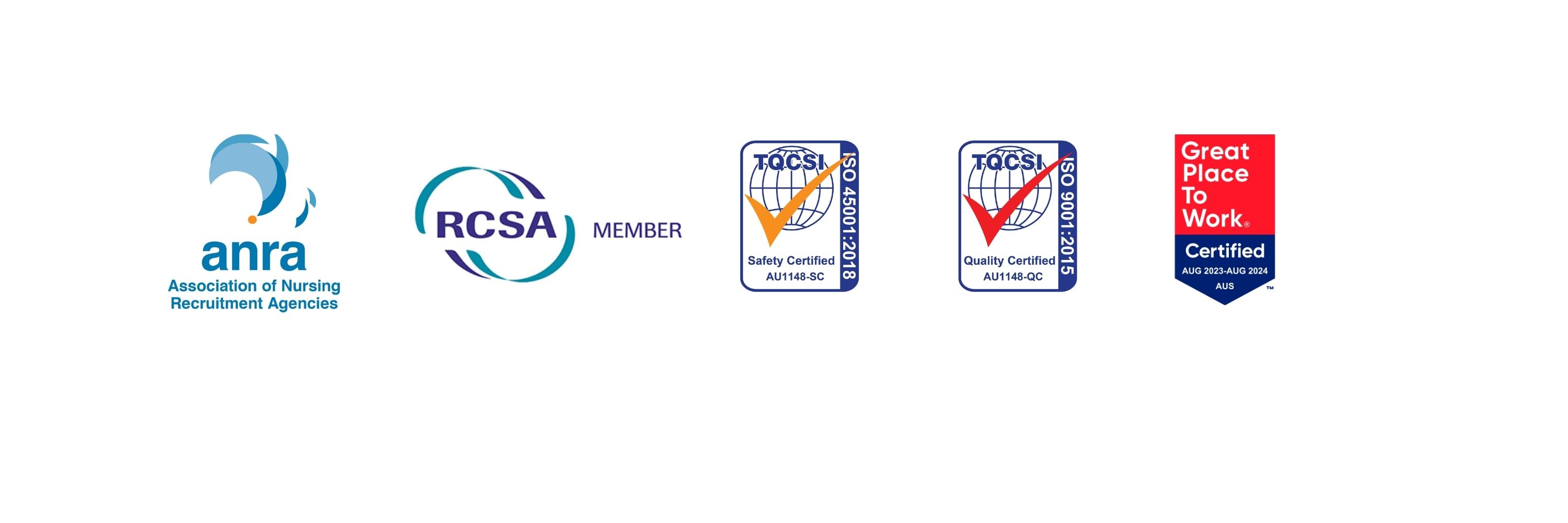 logos of anra, rcsa, tqcsi, and great place to work logos of anra, rcsa, tqcsi, and great place to work